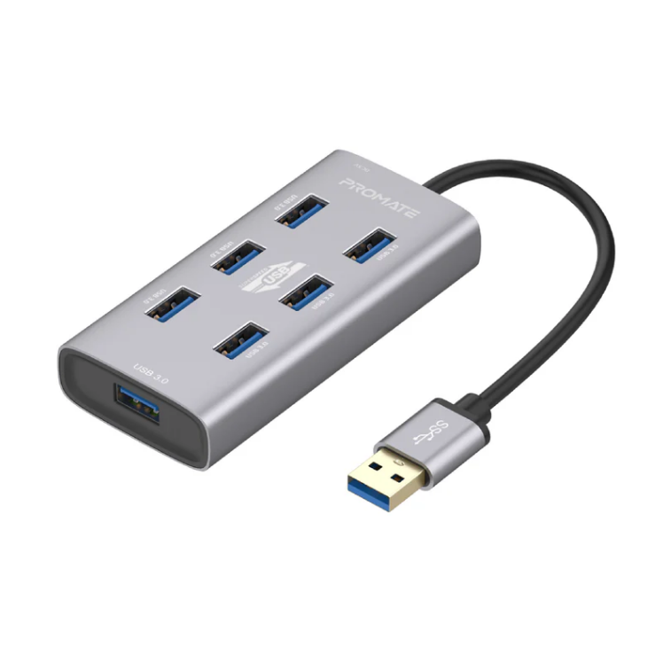 موزع USB مصنوع من سبائك الألومنيوم • 7 منافذ USB 3.0 • محول USB-C