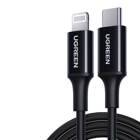 كيبل UGREEN USB-C إلى Lightning M/M بغطاء مطاطي بطول 2 متر (أسود)