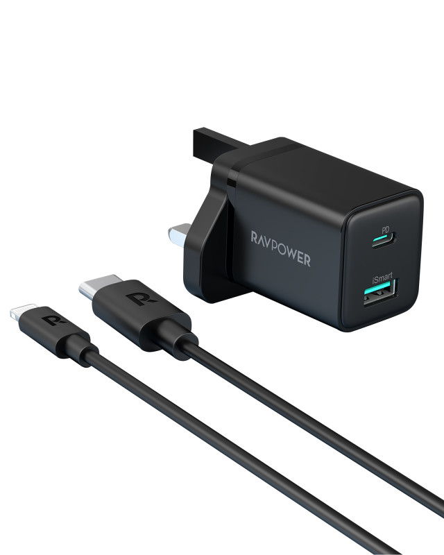 مجموعة شاحن USB 2 في 1 من RAVPower RP-PC173 بدون اتصال بالإنترنت باللون الأسود (PC168*1، CB1016*1)