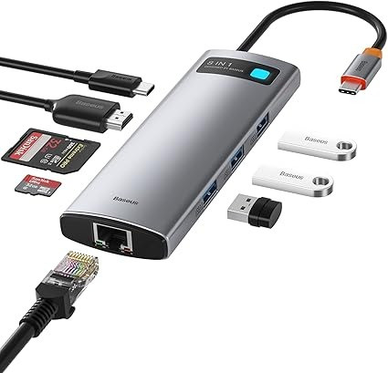 موزع USB نوع C من باسيوس قاعدة توصيل 8 في 1 محول متعدد المنافذ بدقة 4K HDMI ايثرنت 100 وات