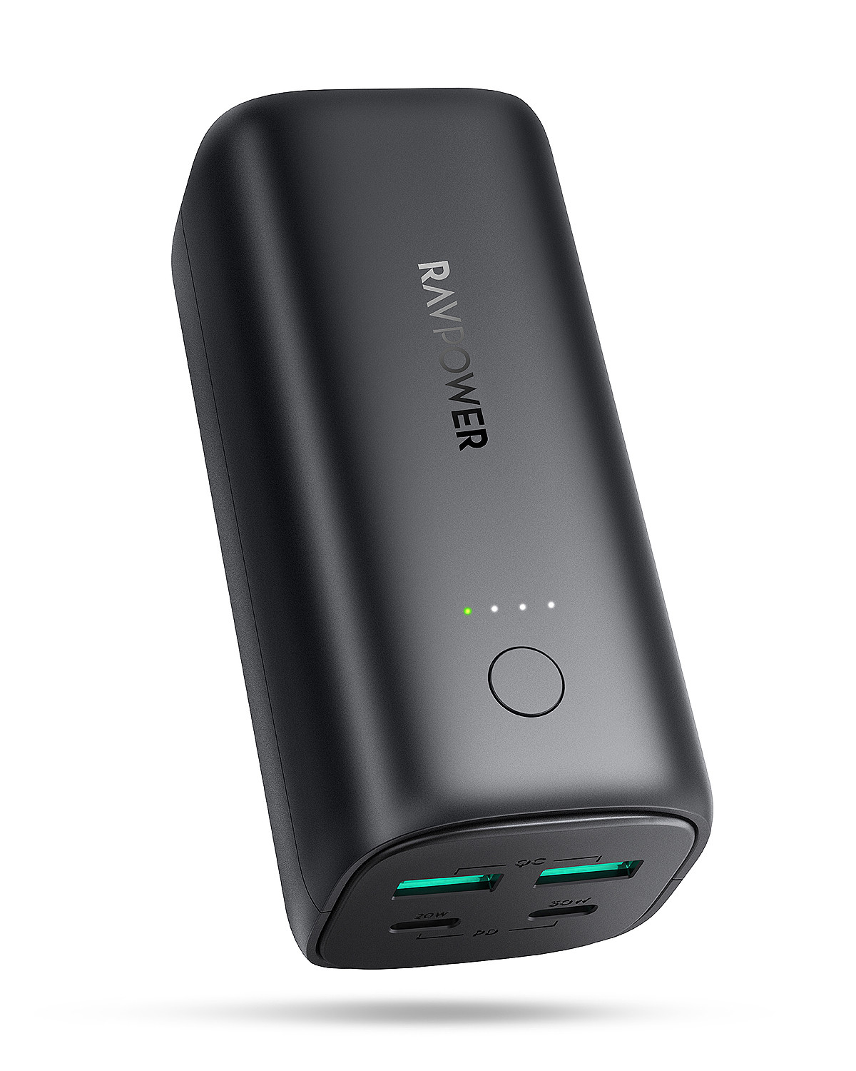 بوربنك RP-PB208 بسعة 20000 مللي أمبير في الساعة وتقنية PD و50 وات و4 منافذ باللون الأسود
