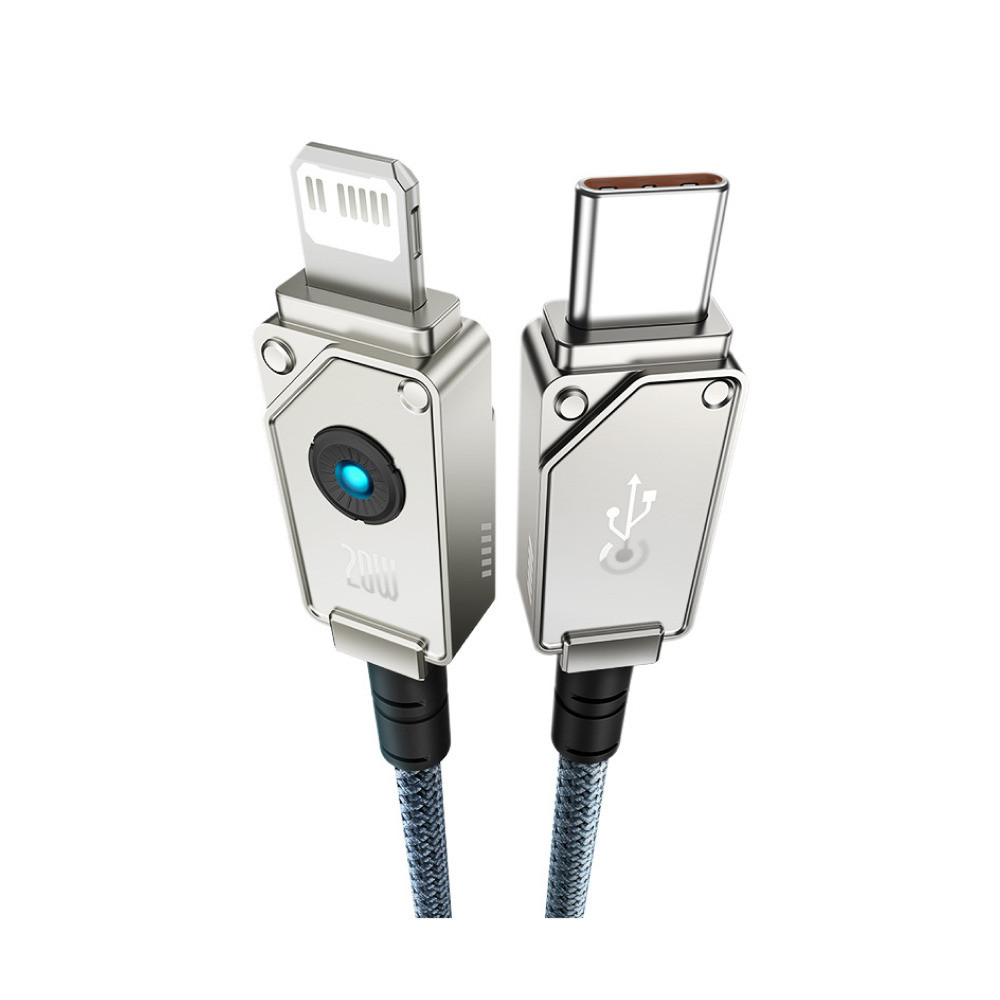 كيبل شحن سريع من سلسلة Unbreakable Series من النوع C إلى iP بقوة 20 وات بطول 1 متر من Baseus باللون الأبيض النجمي