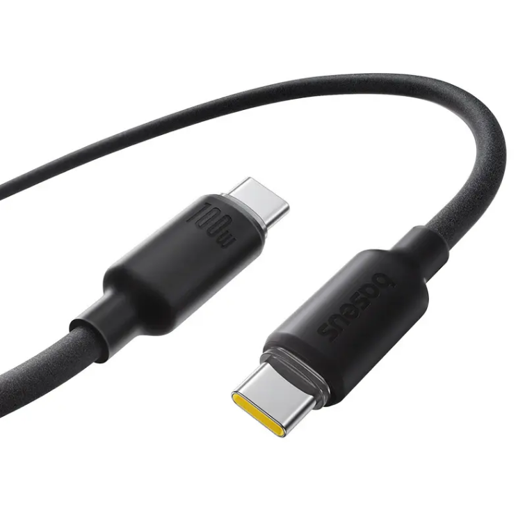 كيبل بيانات سريع الشحن من السيليكون من Baseus USB-C إلى USB-C بقوة 100 وات بطول 2 متر