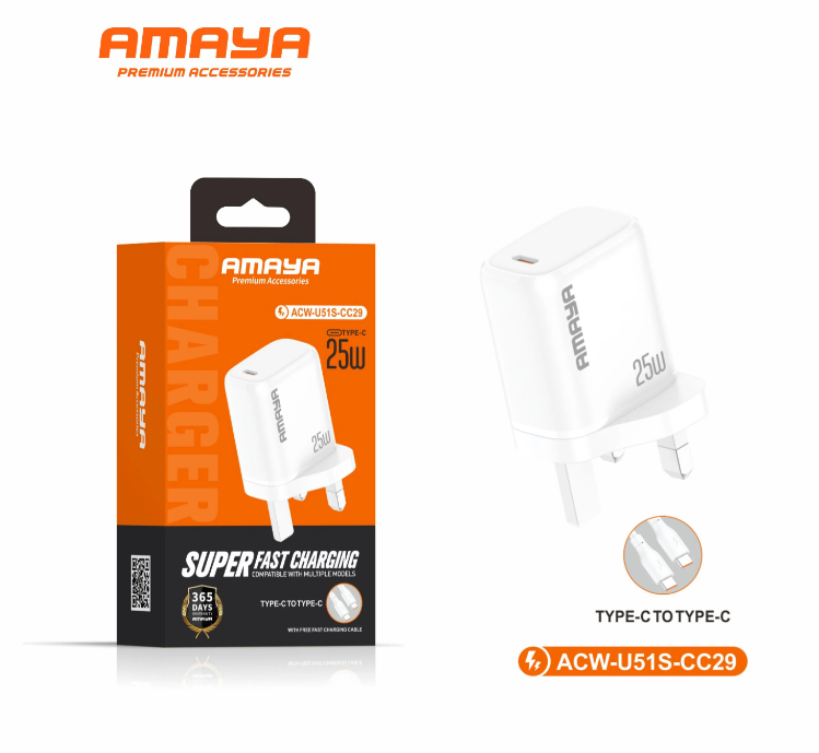 شاحن منزلي مع واير تايب سى الى تايب سى 25 وات امايا CC29