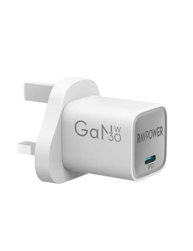 شاحن RAVPower RP-PC1056 Mini PD30W GaN type C باللون الأبيض
