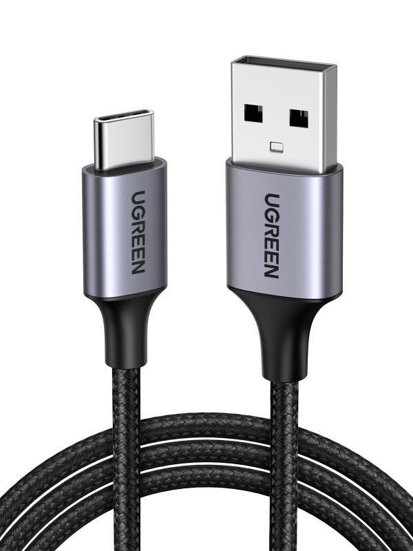 كيبل يوجرين USB-A 2.0 إلى USB-C مضفر من الألومنيوم مطلي بالنيكل بطول 1 متر (أسود)