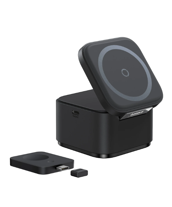 بيسوس شاحن لاسلكي مغناطيسي MagPro 2 في 1 25W – أسود