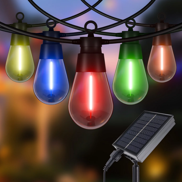 سلسلة مصابيح LED للحدائق تعمل بالطاقة الشمسية مع تأثير زخات الشهب، مع 10 لمبات، بطول 6.5 متر، لون RGB 6817